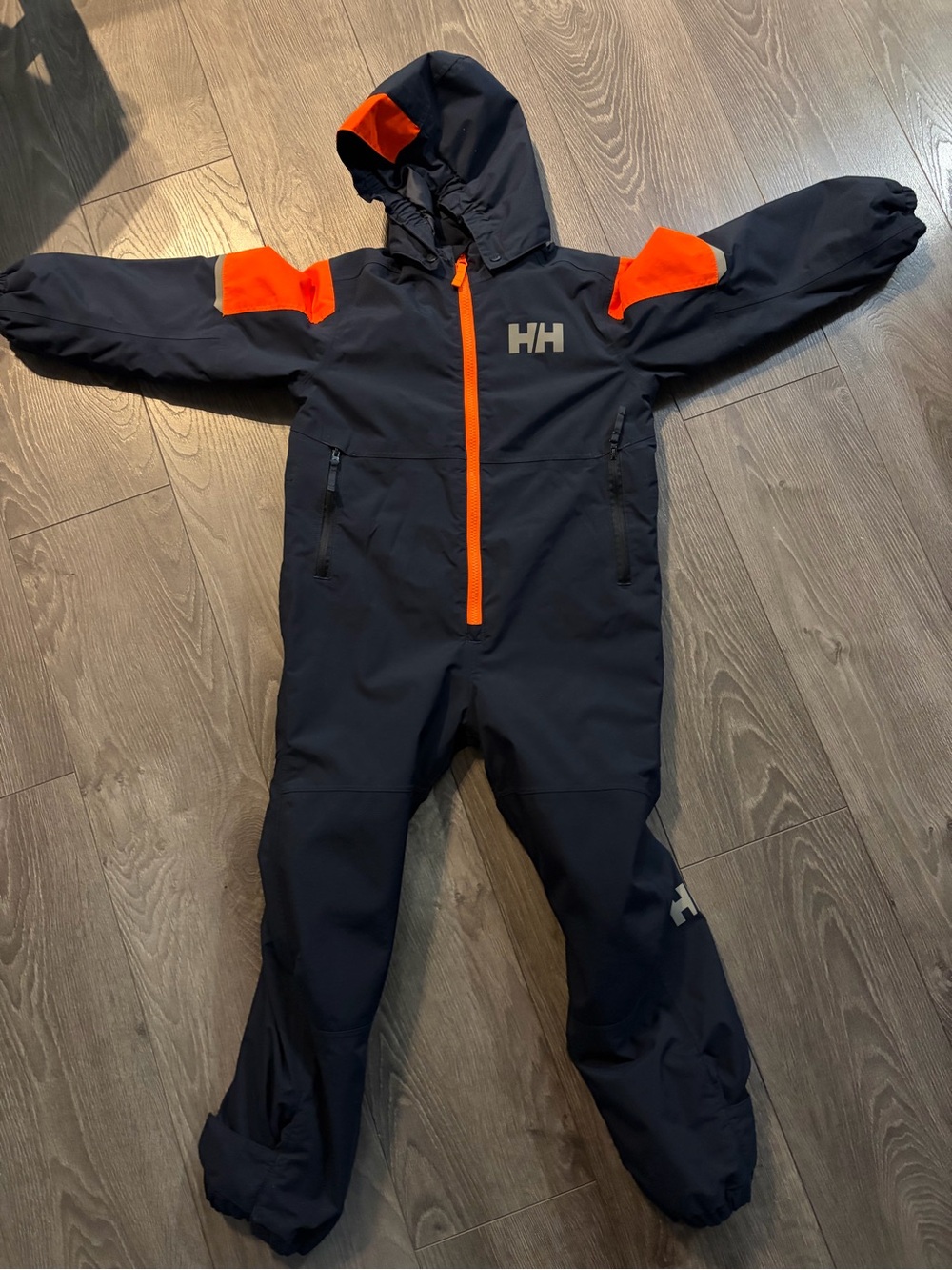 Helly Hansen Navy with Orange Accent Kids One-Piece Snowsuit
